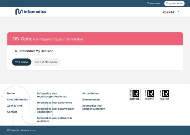 Permission scherm Infomedics